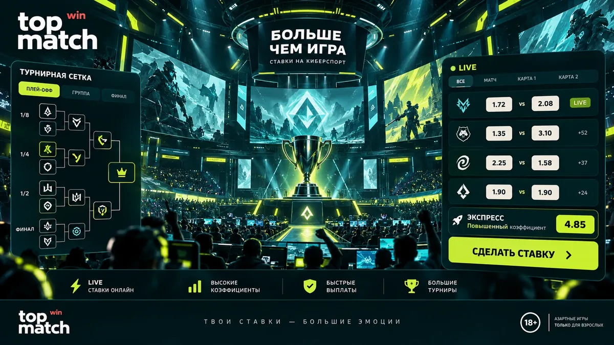 Ставки на кіберспорт у TopMatch: турнірна сітка та панель коефіцієнтів