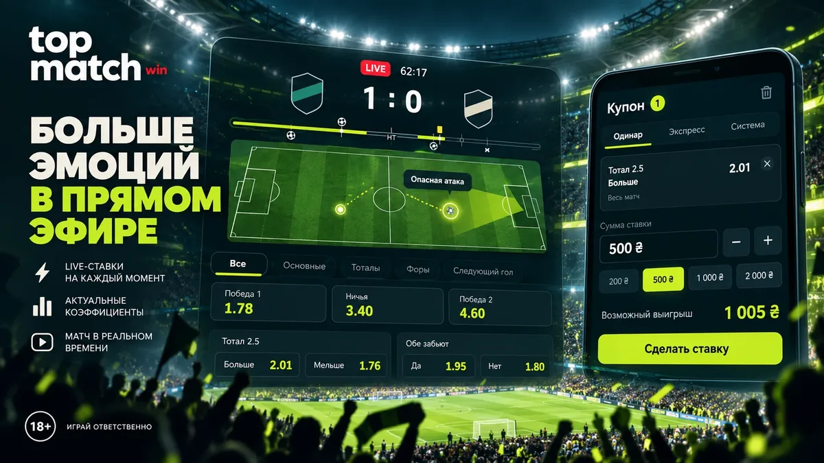 Лайв-ставки TopMatch: матч с таймером, счётом и обновляющимися коэффициентами