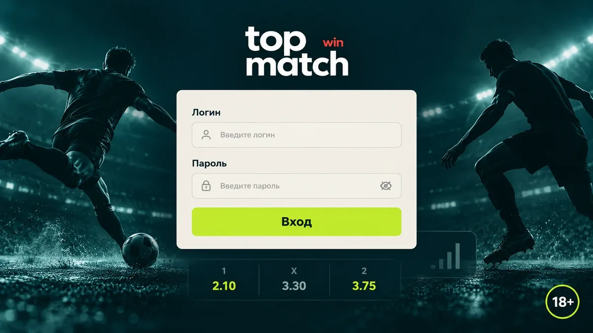 Экран входа в кабинет БК TopMatch на смартфоне
