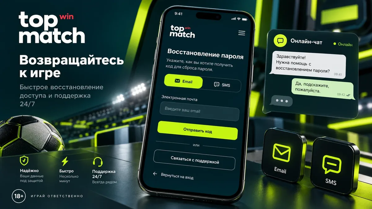Восстановление пароля и чат поддержки TopMatch