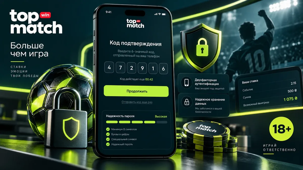 Двухфакторная авторизация и надёжный пароль для аккаунта TopMatch